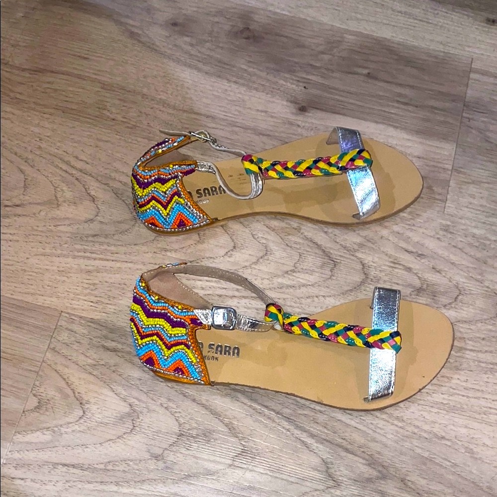 Mia Sara Colorful Beaded Sandals leather size 7